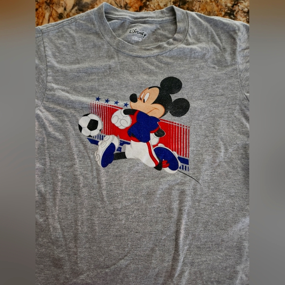 Disney Gray Tee with Mickey Mouse Soccer Design
